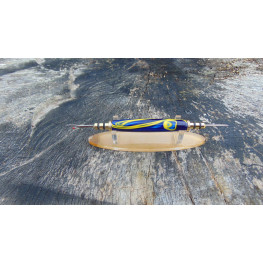 Handmade Seam Ripper made from a Blue and Yellow swirl acrylic