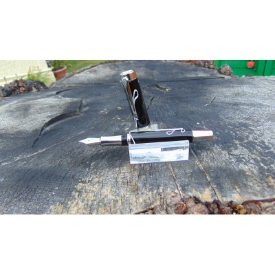 Handmade Executive Fountain pen made from a Black and White swirl acrylic.